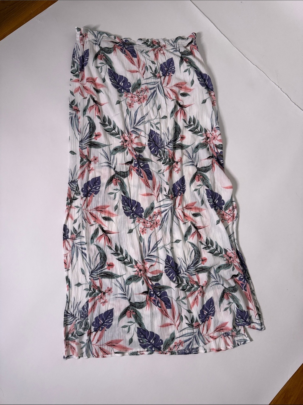 Floral Print Longi Skirt in White with Pink & Purple Flowers